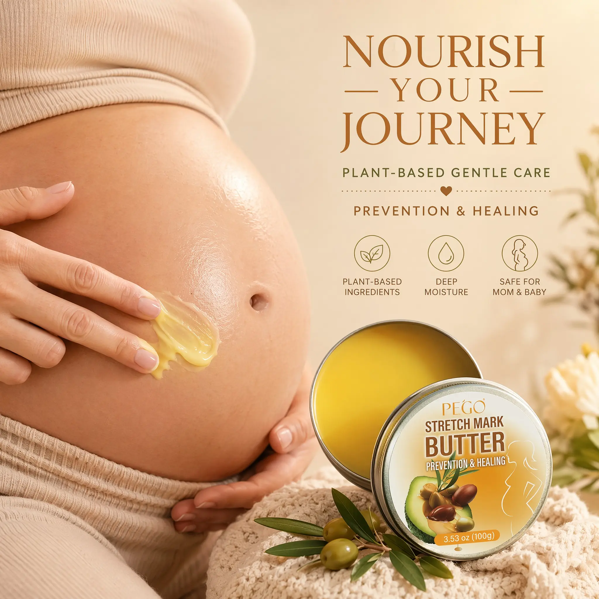 Pego Stretch Mark Butter for Pregnancy, Women Belly Butter, Shea Butter, Maternity Cream, Reduces Scars, Hypoallergenic, 100g/3.53oz