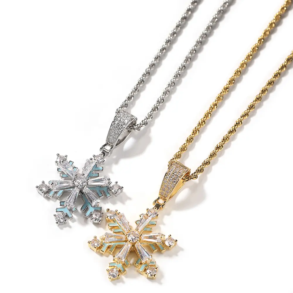 Loveden Hip Hop Rotatable Snowflake Glow In The Dark Oil Drop Pendant Necklace, Cool Luminous Spinning Design Nightclub Fashion Accessory, Versatile Streetwear Collarbone Chain Gift for Men Women