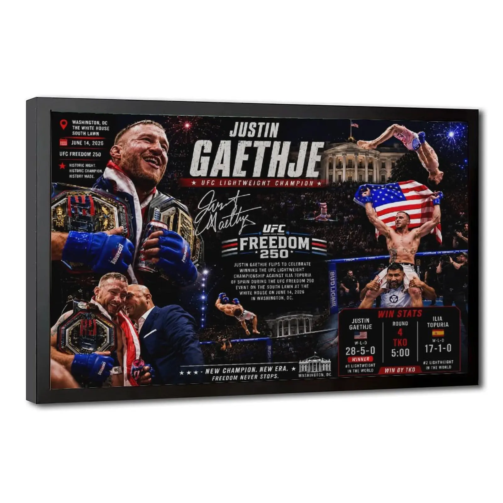 Freedom 250 Justin Gaethje Poster UFC Victory Moment US Flag Elements Backflip Celebration Canvas Print Boxing Star Canvas Print Artworks Bedroom Living Room Decor
