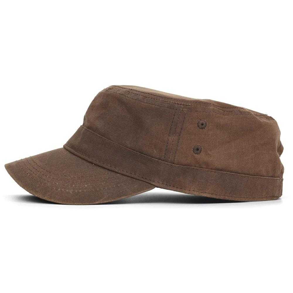 Waxed Canvas Cotton Military Caps Men Waterproof Cadet Army Cap Unique Design Vintage Flat Top Hat