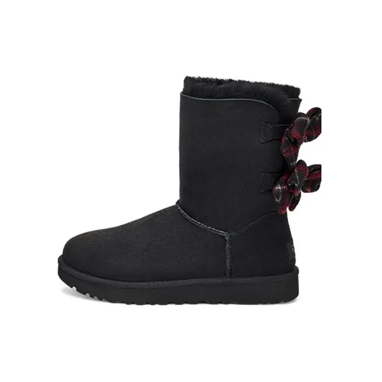 UGG Comfortable Mid-Calf Plaid Ribbon Warm Waterproof Wear-Resistant Non-Slip Snow Boots 1118935-BLK