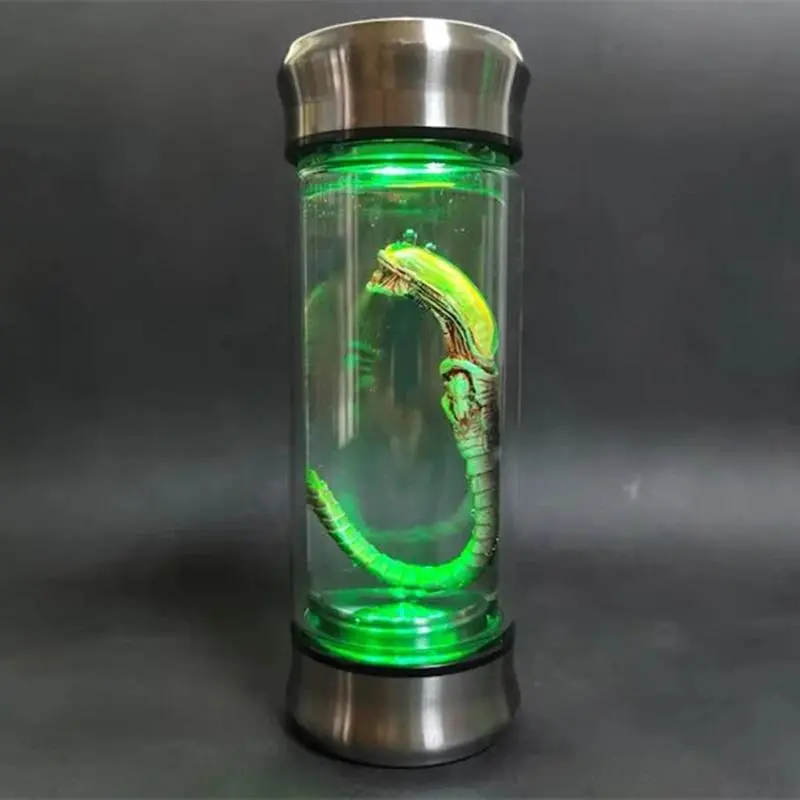 Alien Xenomorph Specimen Facehugger Embryo Glow Stainless Glass Jar-Bottle - 19x7cm Press-Type Movie Prop Replica, Home Decor Desktop Statue Figurine