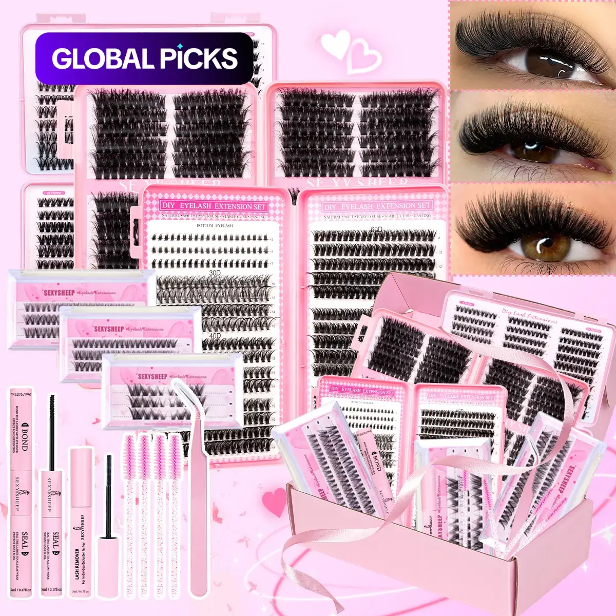 SexySheep 10 Styles Lash Clusters Kit, Mixed-Length Individual Eyelash Extensions Set, Diy Volume Eyelashes, DIY Application with Tweezers, Glue & Remover, Dramatic Lash Makeup for Women #GLOBAL PICKS