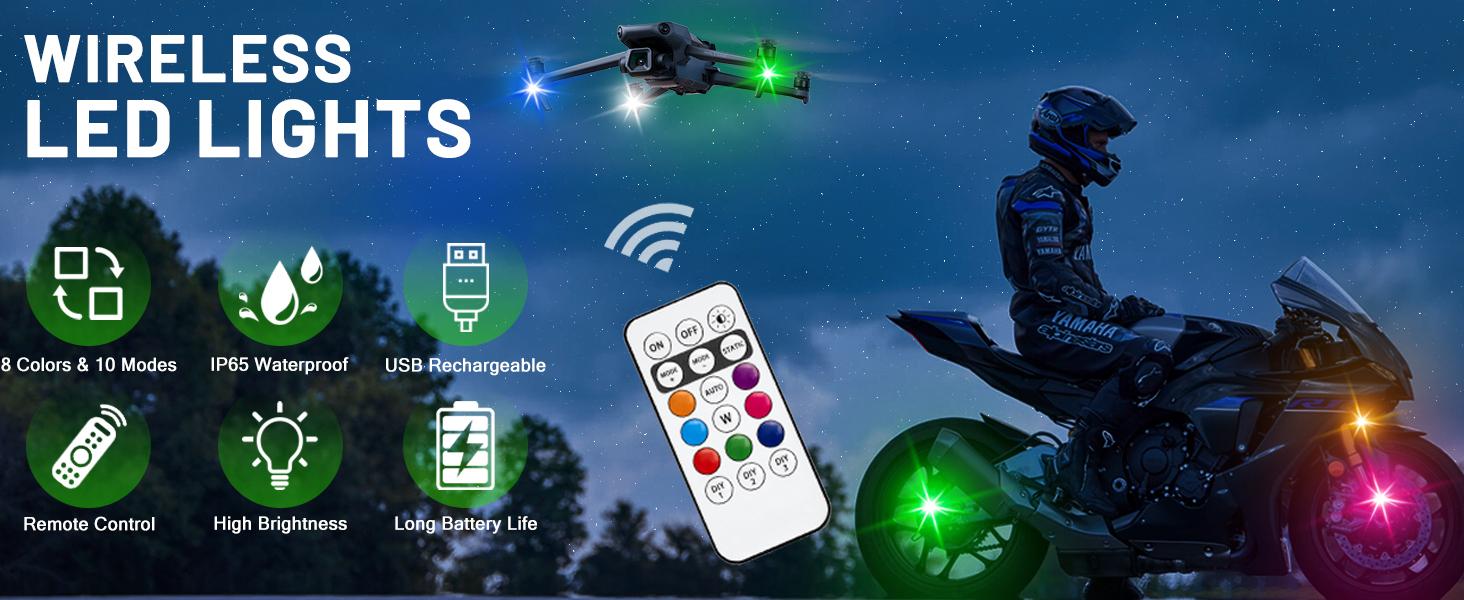 Wireless Led Lights with Remote Control USB Rechargeable Waterproof Emergency Lights Rock Light Light for Car Motorcycle Aircraft Scooter Truck Drone Vehicle