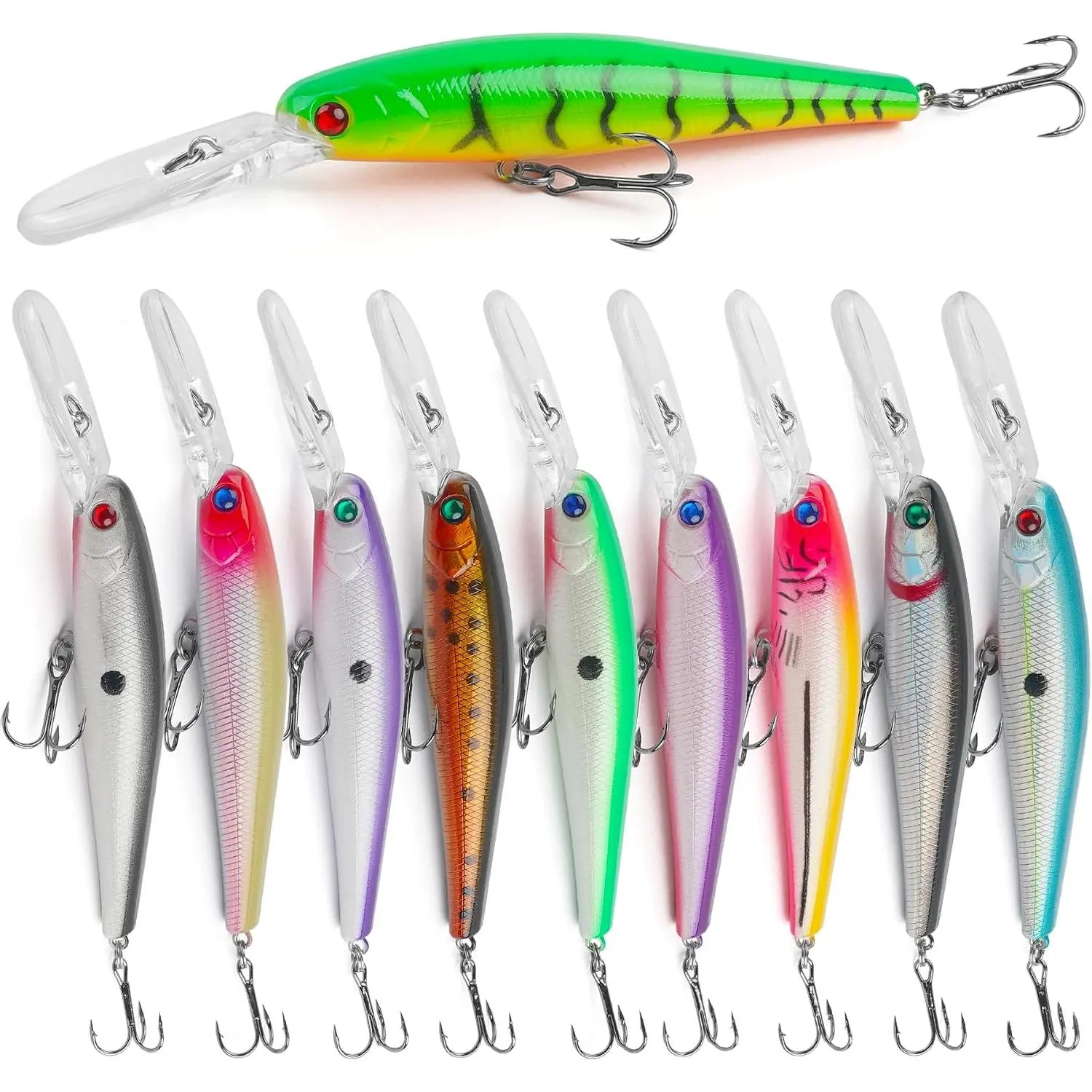 Fishing Lures Deep Diving Crankbait Rattle Minnow Jerkbait Walleye Lures | 10 count Casting Trolling Walleye Fishing Lures Kit for Saltwater Freshwater Striper Bass Pike Salmon Muskie