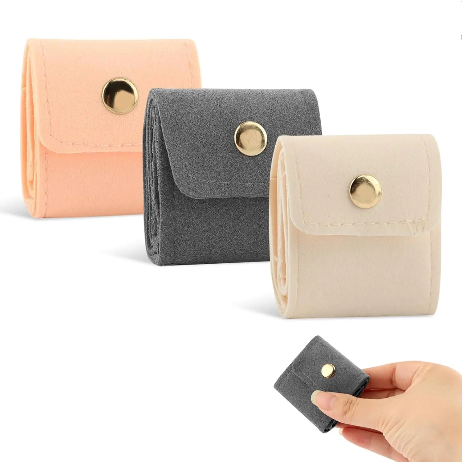 3 count Mini Travel  Bag with Buckle, Portable Multifunctional Mini Travel Organizer Case, Foldable  Roll for Rings, Necklaces, Bracelets, Earrings(3 Colors)