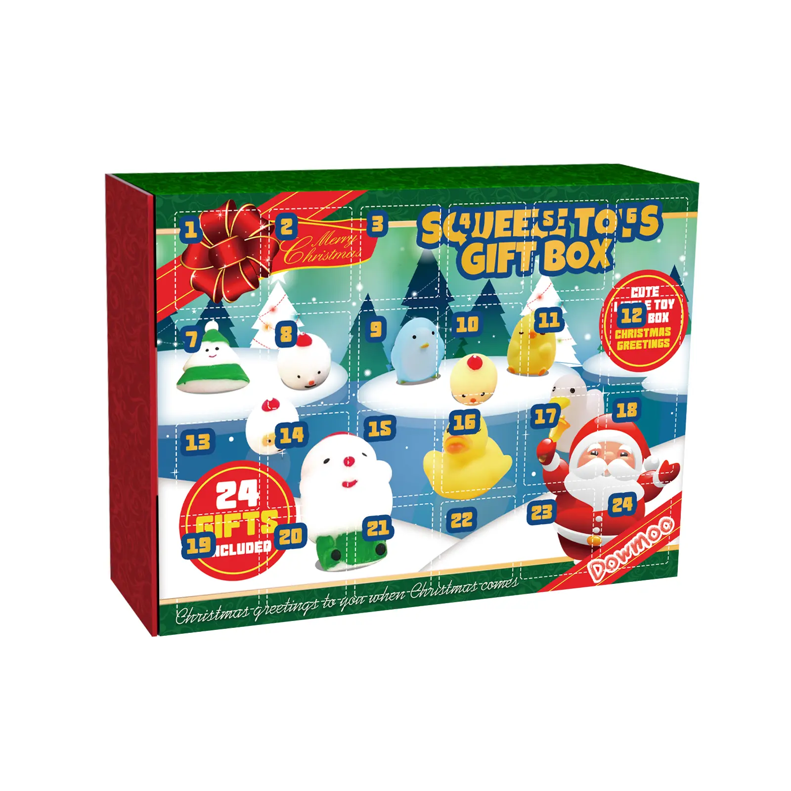 Dowmoo Christmas Squishy Toy 24-Day Countdown Advent Calendar, Blind Box Doll Making Supplies, Cute Cartoon Stress-Relief Squeeze Toys