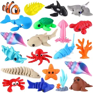 21Pcs Mini 3D Printed Animals for Kids Little 3D Printed Ocean Figurines for Goodie Bags Party Favors Flexible Articulated Fidget Toys for Classroom Prize Rewards Gifts Exchangefidget toys