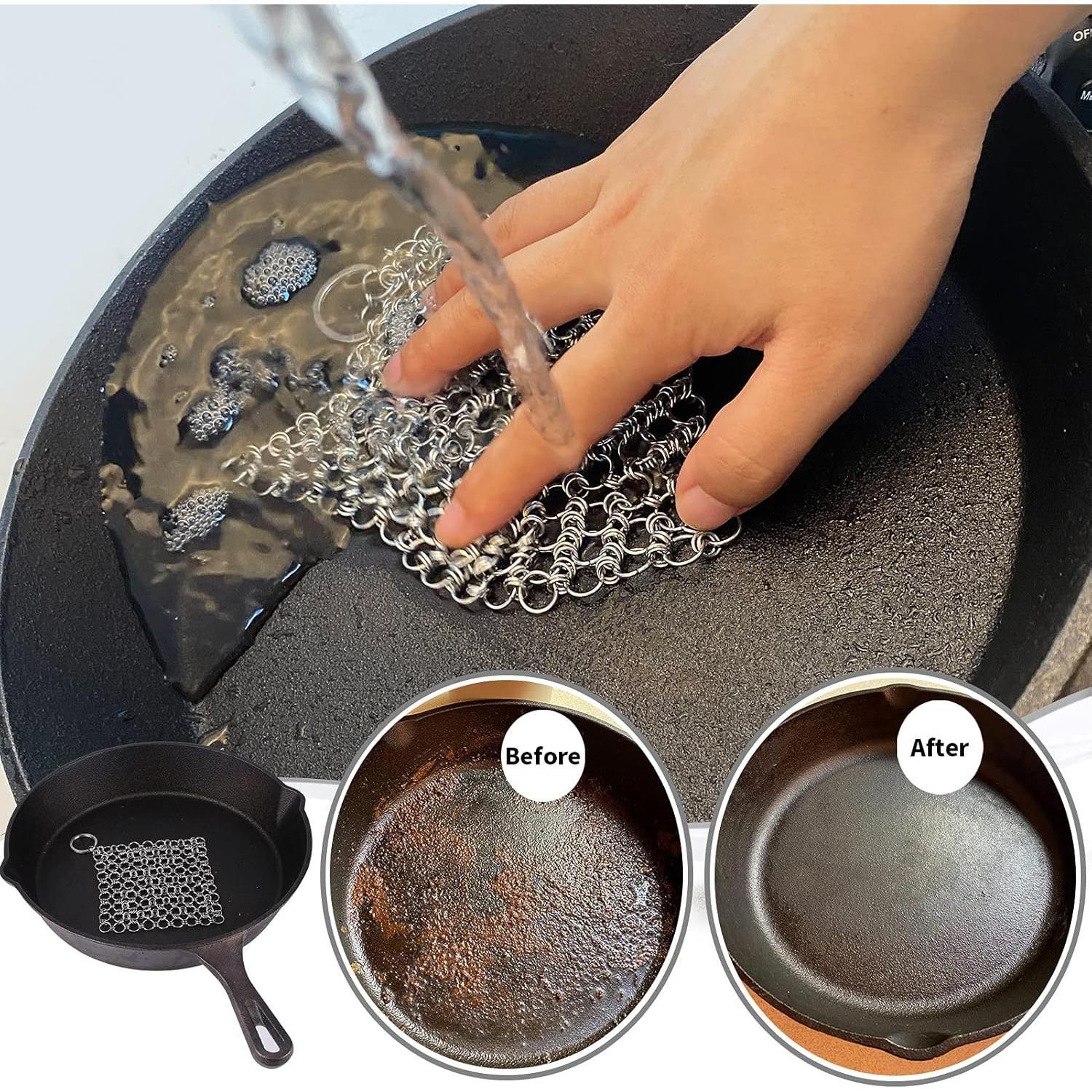 2Pack Chain Mail Cast Iron Cleaner , 316 Chainmail Cast Iron Skillet Cleaning Brush, Chainmail Scrubbing Metal Scrub Tool to Clean Dutch Oven Carbon Steel Wok Grill Pan Pot 2Pack Chain Mail Cast Iron Cleaner , 316 Chainmail Cast Iron Skillet Cleaning Brush, Chainmail Scrubbing Metal Scrub Tool to Clean Dutch Oven Carbon Steel Wok Grill Pan Pot