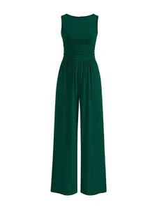 Women's One Piece Jumpsuit, Dressy Casual Everyday Sleeveless Crewneck, Wide Leg Romper, Summer Vacation, Comfortable & Stylish
