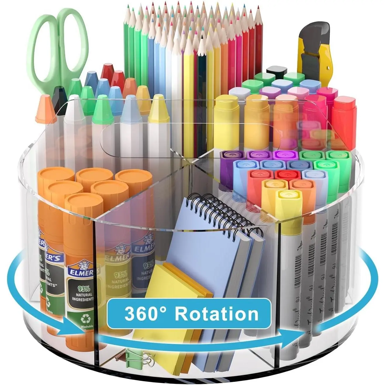 Rotating Markers Organizer for Kids, Acrylic Lazy Susan Organizers for Desks, 360 Degree Spinning Pencil Holders Pen Holders, Clear Arts and Crafts Organizer Storage, Art Supply Storage 6 Compartments