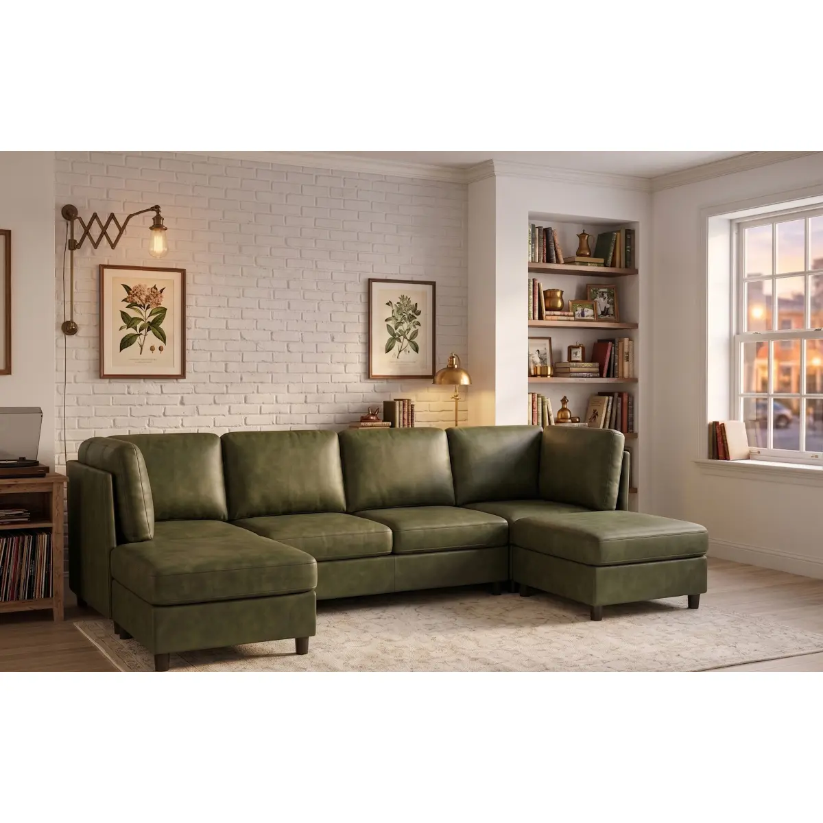 Modular Sectional Sofa - Comfy Couch, Faux Leather Upholstered 6-Seat Indoor Furniture, 124.00 in. x 62.00 in. x 34.00 in., Removable Cushions, Custom Configuration, Requires Assembly
