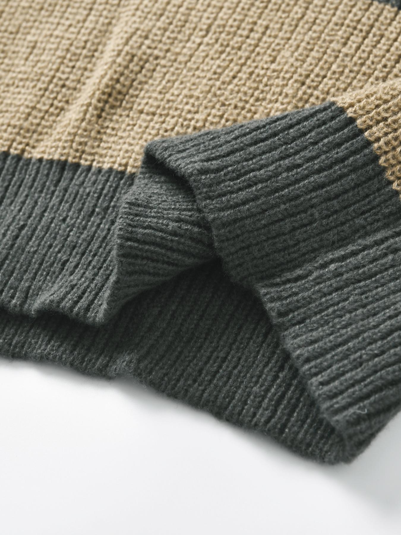 Men's Striped Print Round Neck Knitted Sweater, Casual Regular Fit Long Sleeve Jumper for Fall & Winter, Men's Knit Pullover for Daily Wear, Going Out Outfit