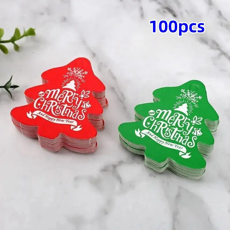 Christmas Tree Shaped Label Sticker, 100pcs/set Merry Christmas Label Sticker, Gift Decoration Sticker for Holiday Gift, Office Stationery & Supplies