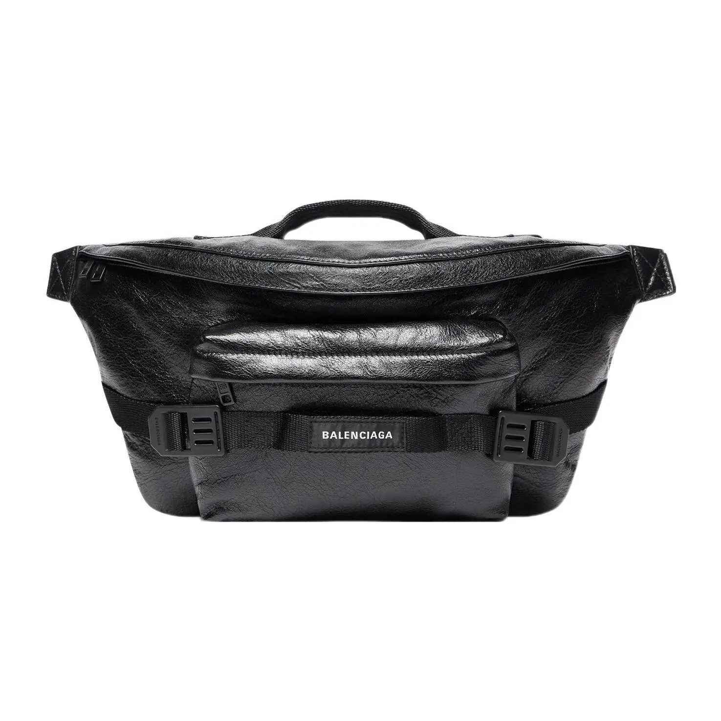 Balenciaga Army Logo Embroidered Lambskin Waist Bag for Men, Large Size, Black