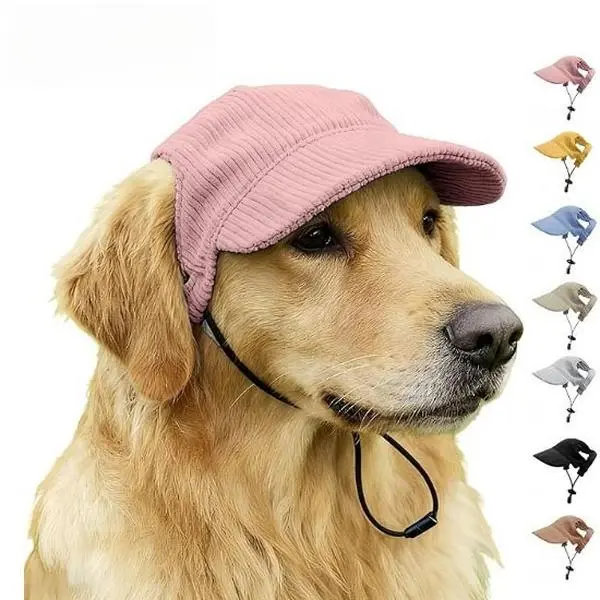 Peaked Shape Dog Baseball Hat, Adjustable Sun-Protective Outdoor Pet Clothing with Ear Cutouts for Small to Large Dogs (Sizes S/M/L)