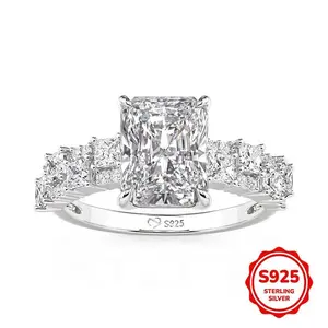 Full Moissanite Engagement Ring with Tapered Baguette Shape Diamond S925 Silver Wedding Rings for Women