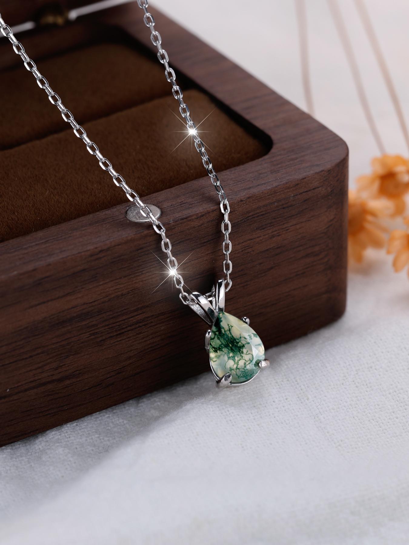 S925 Sterling Silver Artificial Gemstone Decor Pendant Necklace for Women & Girls, Fashion Jewelry for Party, Daily Decor, Trendy All-match & Exquisite Jewelry for Birthday Gift, Dainty Necklace, Daily Wear Necklace