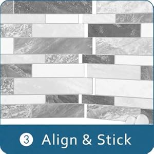 10-Sheet Peel and Stick Backsplash Stone Composite Self Tiles, 11.1" x 11.3" Grey White Mixed Embellished Stripes Brick Stick on Backsplash for,, Fireplace 10-Sheet Peel and Stick Backsplash Stone Composite Self Tiles, 11.1" x 11.3" Grey White Mixed Embellished Stripes Brick Stick on Backsplash for,, Fireplace
