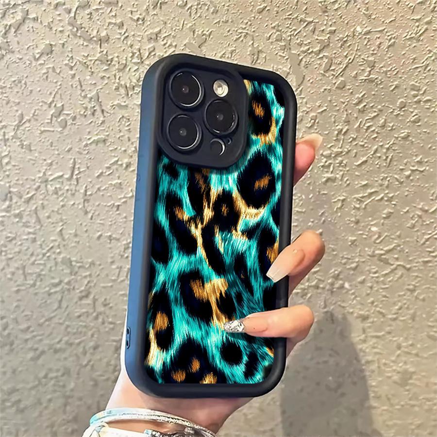 Phone Case: 1pc Turquoise Leopard Print Phone Case Suitable for Apple iPhone 17 E Air Pro ProMax iPhone16 15 14 Plus 13 12 Mini 11 X XS XR Shock Proof All Inclusive Lens Protection Personality Fashion You Can Give It