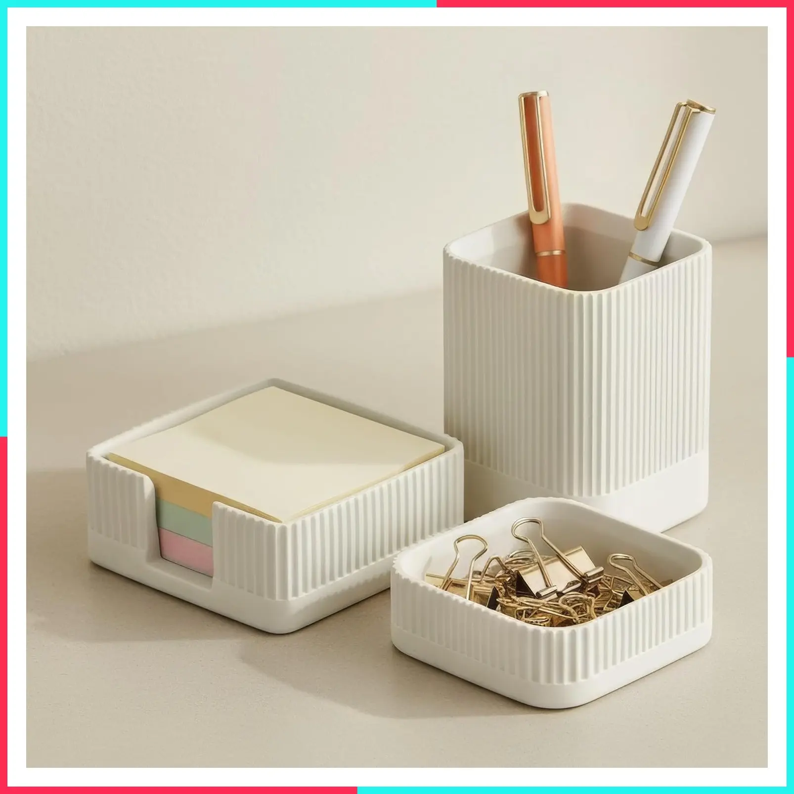 Aesthetic Concrete Desk Organizer Set of 3 - Sturdy Office Accessories