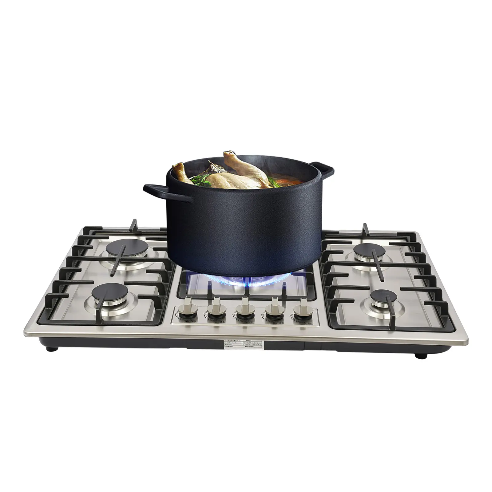 5-Burner Rectangular Natural Gas Stove, 201 Stainless Steel Countertop Drop-in (33.86in) for Home Kitchen & Commercial Use