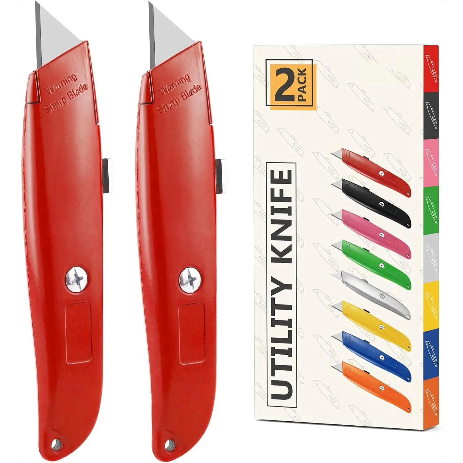 Heavy-Duty Auto-Retractable Utility Knife with SK-5 Steel Blade, 5.9" All-Metal Aluminum Grip, 8-Color Box Cutter for Crafters, PVC Cutting, Rope Cutting, Blister Packs & Foam Boards | Office Stationery Supplies