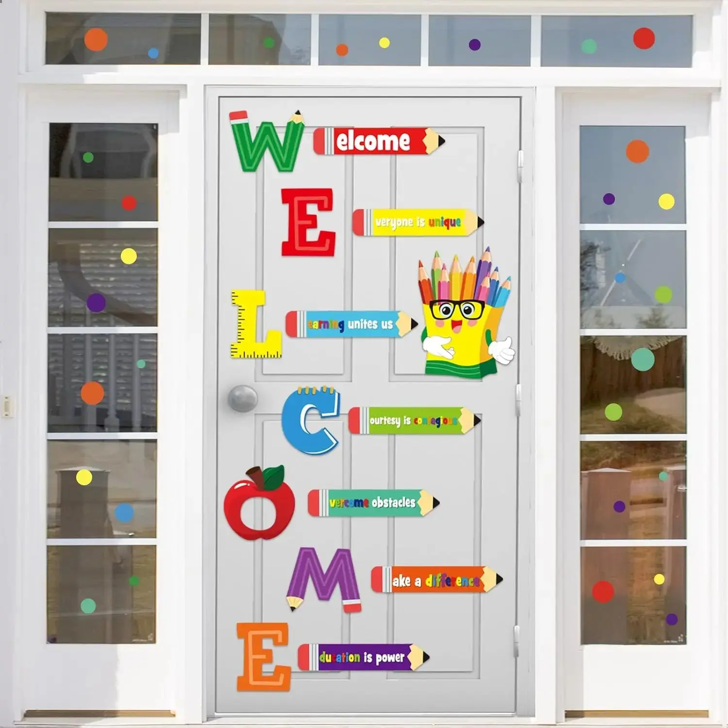 Welcome Window Door Clings Stickers,Welcome Poster for Classrooms Door Decorations to School Party Teachers Supplies for Elementary Wall Glass Blackboard Decor
