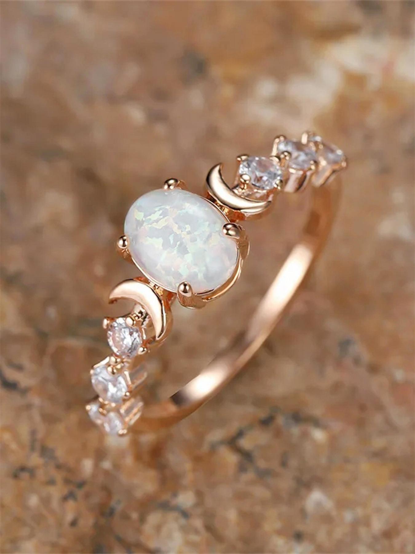 Summer Oval Shaped Artificial Gemstone & Rhinestone Decorated, Oval Halo Ring, Gifts for Her, Wedding & Engagement Jewelry Gift for Women, Wedding Rings