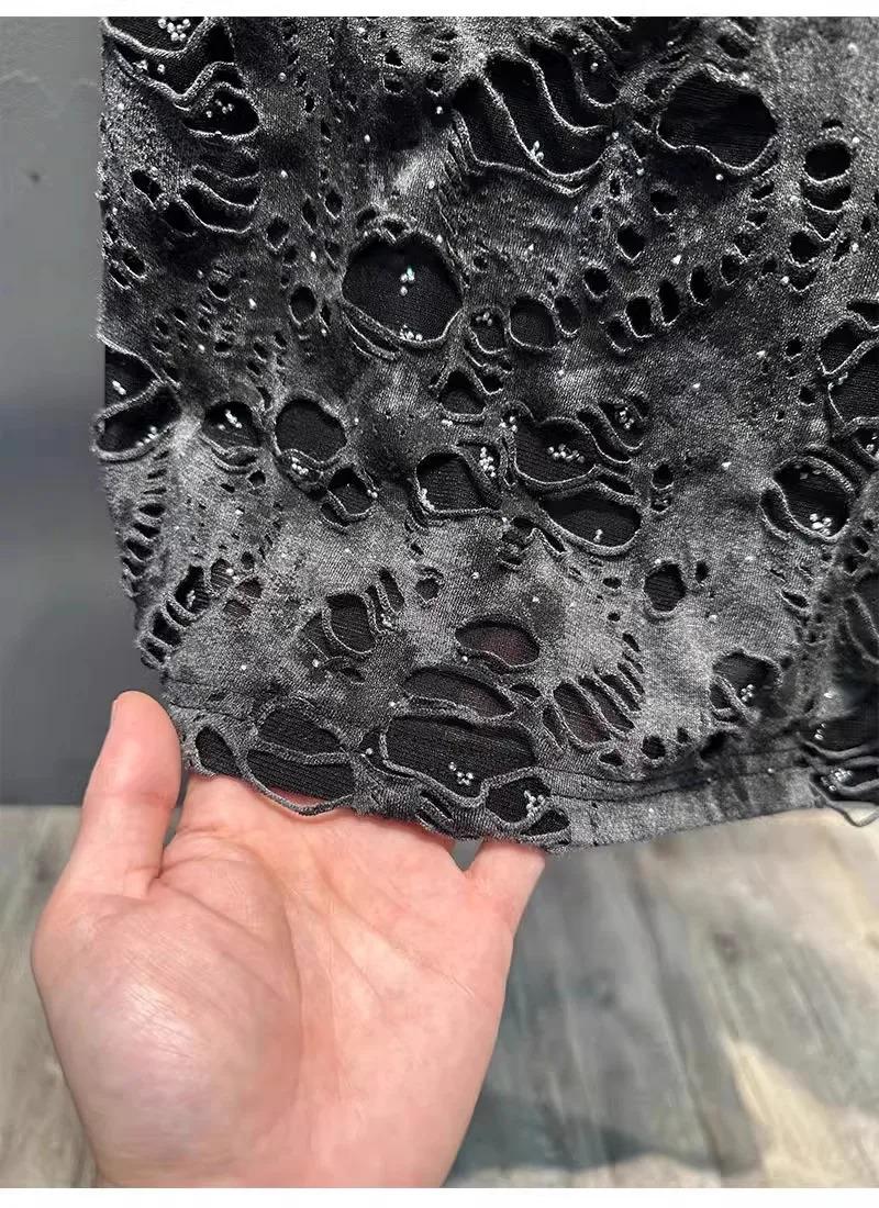 Summer 2026 Trendy Brand Men's T-shirt Loose Casual All-Match Tie-Dye Hole Design round Neck Short Sleeve Breathable