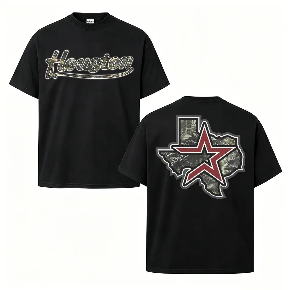 Houston Texas Graphic Tee Men Camo Lone Star Back Print Shirt Streetwear T-Shirt