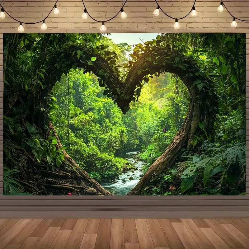 2D Flat Forest Heart Tree Banner | Enchanted Woodland Canopy Backdrop with Heart-Shaped Tree Opening | Single-Sided Polyester | Metal Grommets for Easy Hanging | Perfect for Wedding, Birthday, Party & Photo Booth Decor | Decorative Banner