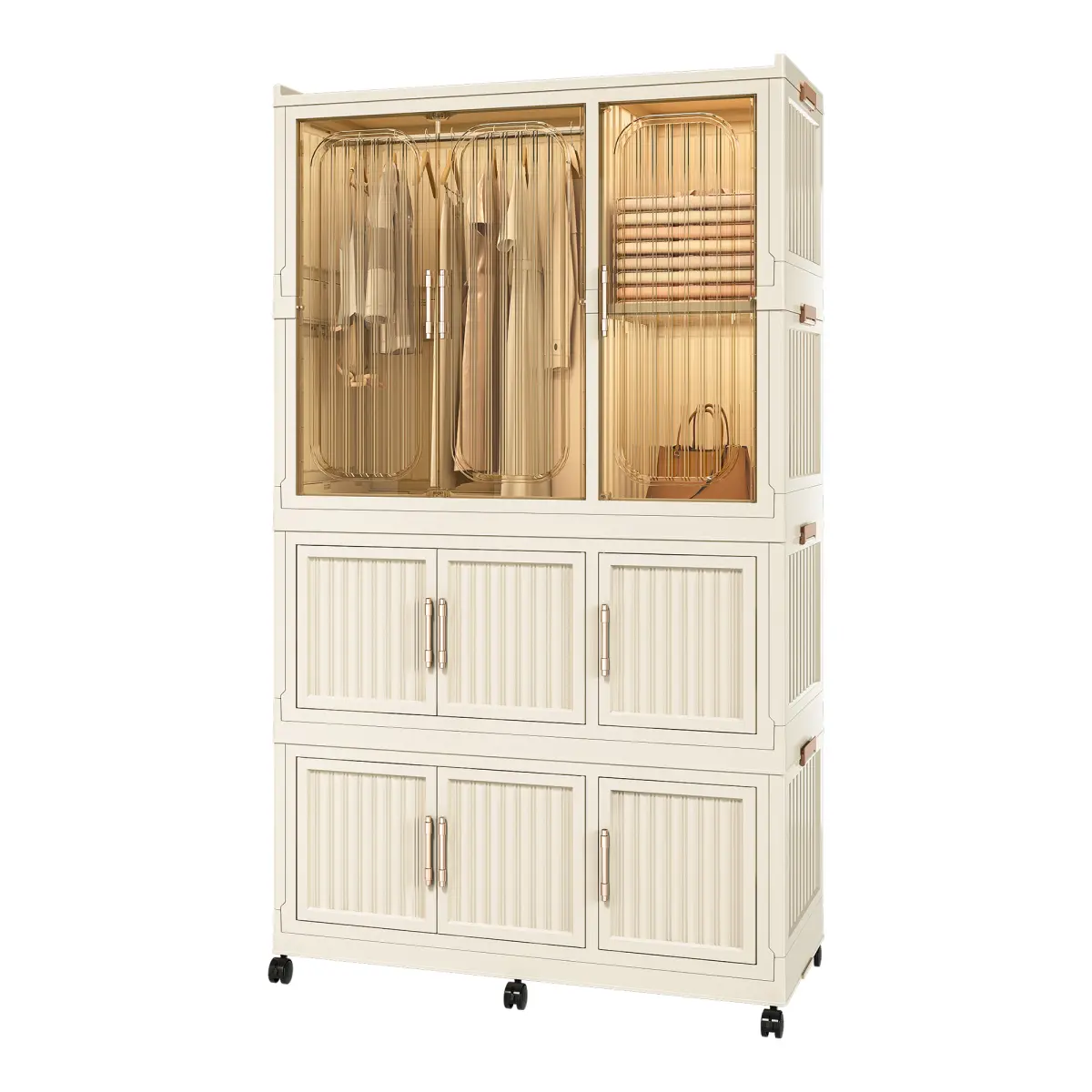 36.22*17.72*62.20 Inch PP ABS Modular Portable Wardrobe Closet Magnetic Doors Hanging Rod 8 Small Cubes 2 Large Compartments Max 145 LBS Top Load Customizable Layout Fast Assembly Foldable Storage Armoire for Bedroom Dorm Rental Home, Polypropylene, 2 Cub