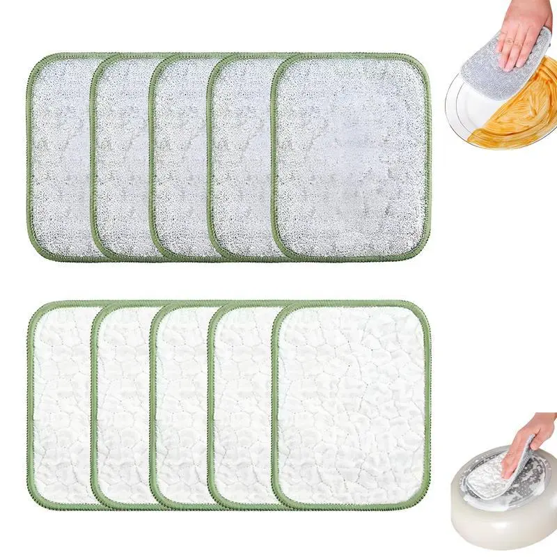 10 Pcs Non-Scratch Wire Scrubber Cleaning Cloths - Superfine Fiber, Double-Sided Wet-Dry, Space-Saving Reusable Multifunctional Practical Camping Essentials, Cleaning Products for Kitchen Pots, Pans, Glass Tops (Random Assortment)
