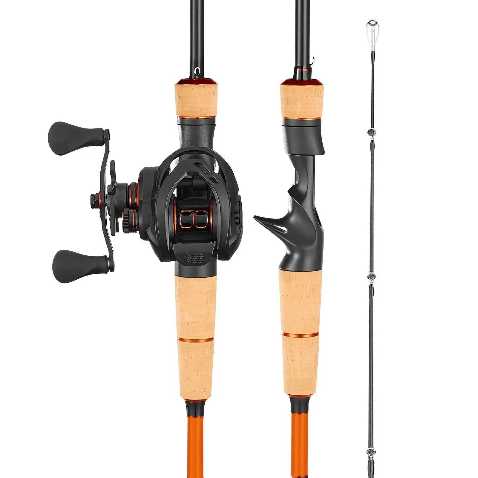 Fisherman Rod & Reel Combo, 6.5ft/2m 2-Piece IM7 Carbon Fiber Baitcasting Rod, 7.0:1 Reel with 6+1 Ball Bearings, 13.2 lbs / 6 kg Drag, Cork Handle for Freshwater & Saltwater Bass Fishing, And Rod & Reel Combos, Fisherman Rod & Reel Combos