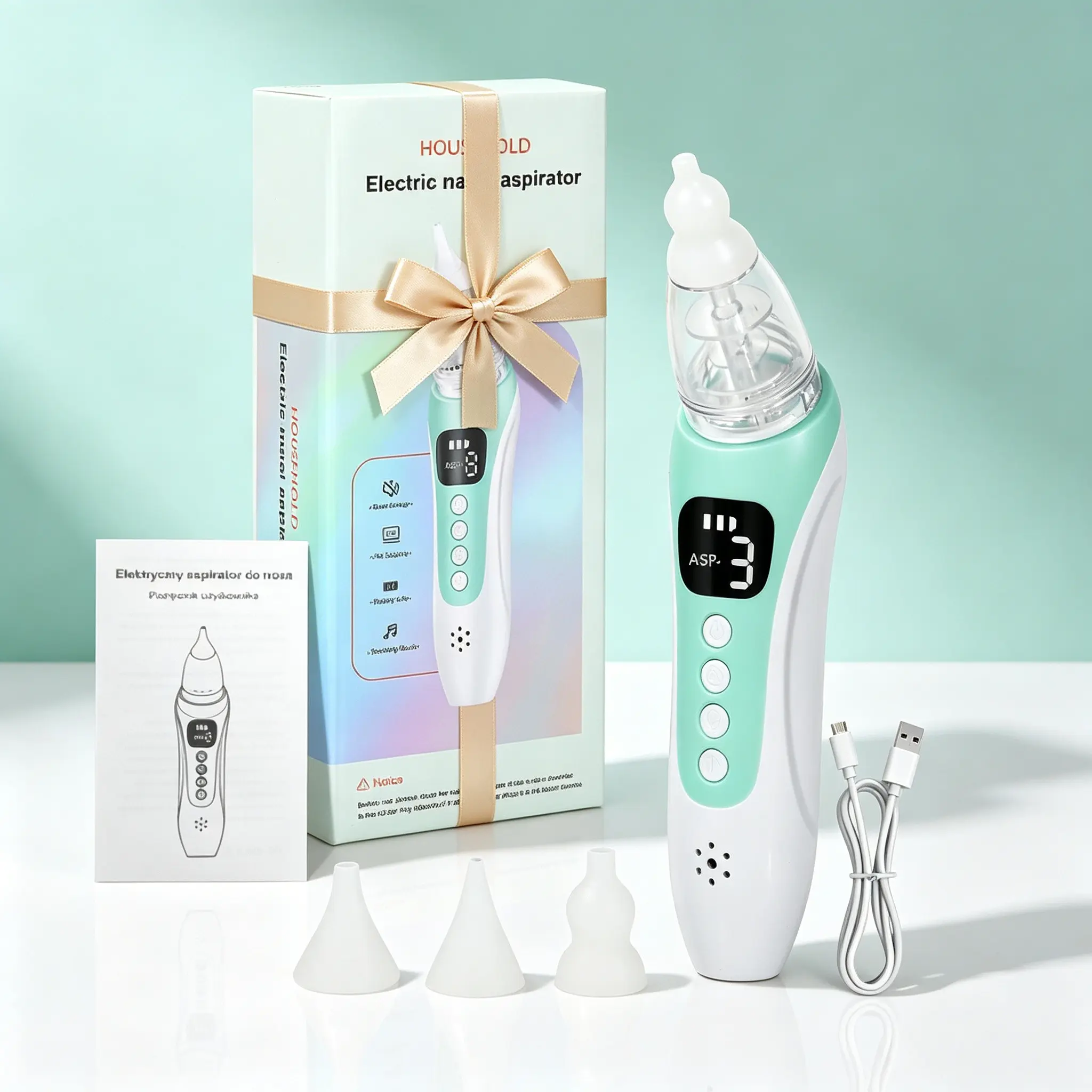 Electric Nasal Suction Device with Music Playback, Three Nozzles, USB Charging, Lithium Battery, Portable Household Use, Aspirator