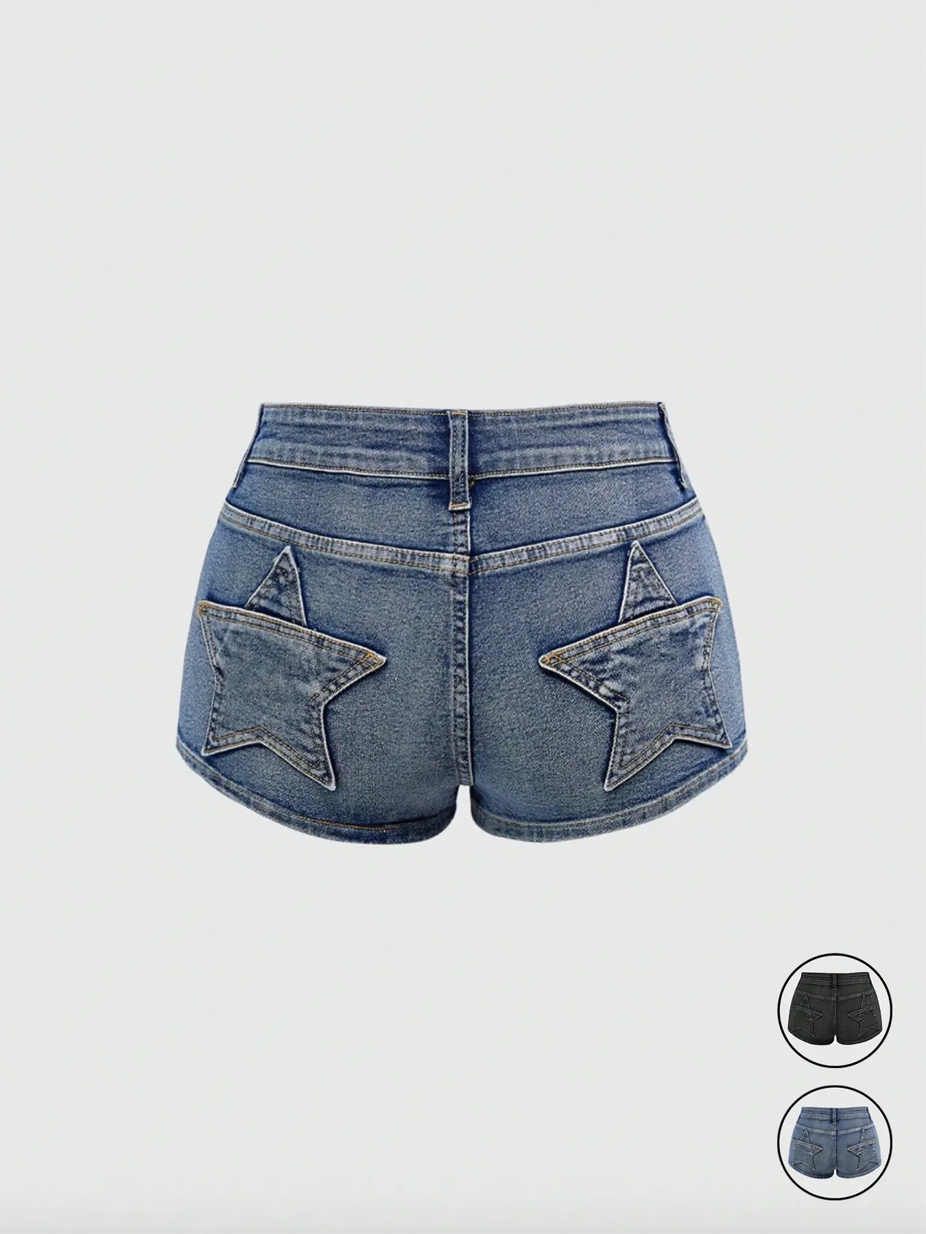 Women's Casual Chic Retro Low-Rise Super Short Butt Pocket Star Patch Low Waist Denim Shorts, Y2K Stretch Denim Shorts, Comfortable and Stylish Summer Bottoms, Perfect for Daily Wear and Leisure Activities