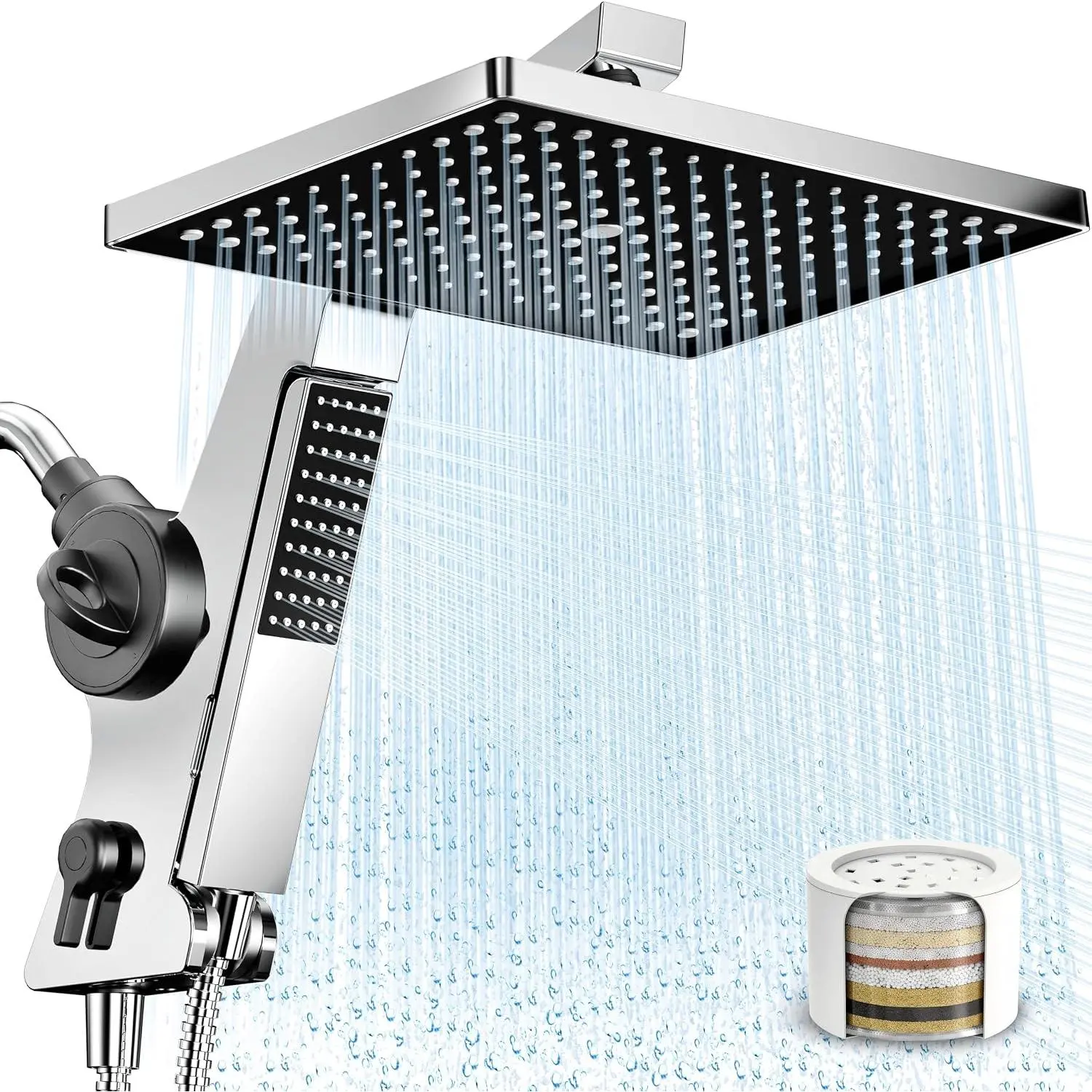 Filtered Rain Shower  with Handheld Combo High  12'' Rainfall Shower Heads &  Detachable Wand  Showerhead Water Softener for Hard Water Easy Filter