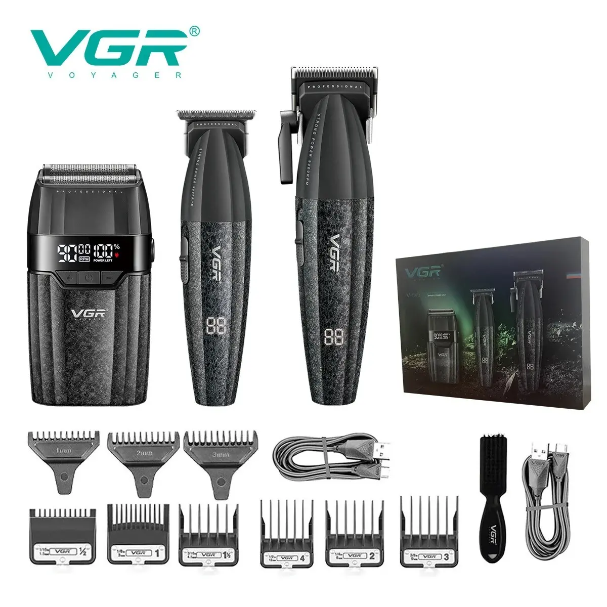 VGR Clippers Professional Hair Clippers Trimmer USB 3 in 1 Barber Combo Haircut Machine 9000RPM Motor DLC Blade Clipper For man V-640S3