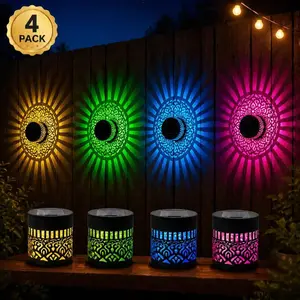 4pcs Seven-Color Solar Powered Mandala Fence Lamp Color Changing Shadow Art Waterproof Hangable Ornaments For Courtyard Upgrades Boho Decor Trendy Patio Ambient Night Illumination