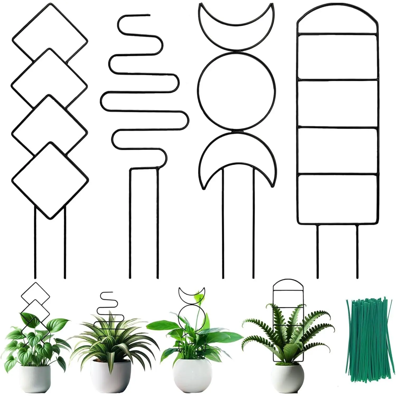 4 Packs Trellis for Climbing Plants Indoor, Small Garden Metal Trellis for Potted Plants Outdoor for Vine Ivy Flower Plant Support, 4 Different Black Iron Patterns