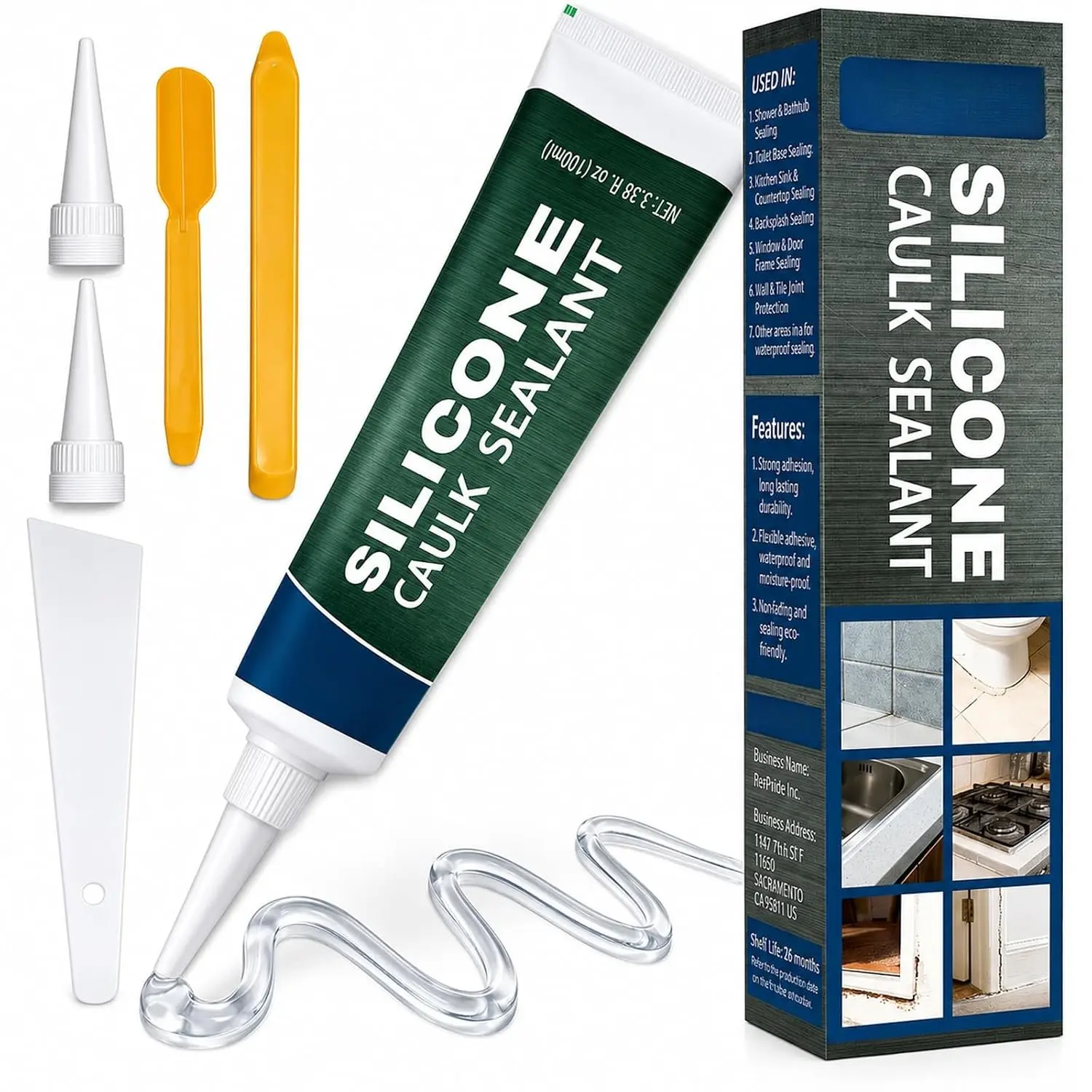Clear  Caulk   Sealant, 0.68 fl.oz(20ml)*2 | Stronger Adhesion Clear Caulk for Kitchen and Bathroom, Door, Window