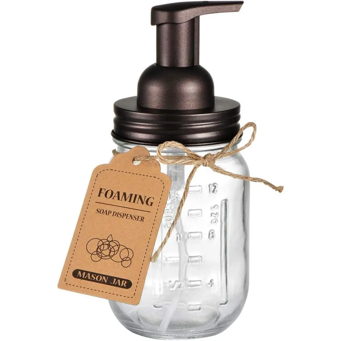 Mason Jar Foaming Soap Dispenser, Rustproof Stainless Steel Lid,   Pump, with Chalkboard Labels, Rustic  Decor, Hand Soap Dispenser Bathroom Accessories, Bronze (1 Pack)
