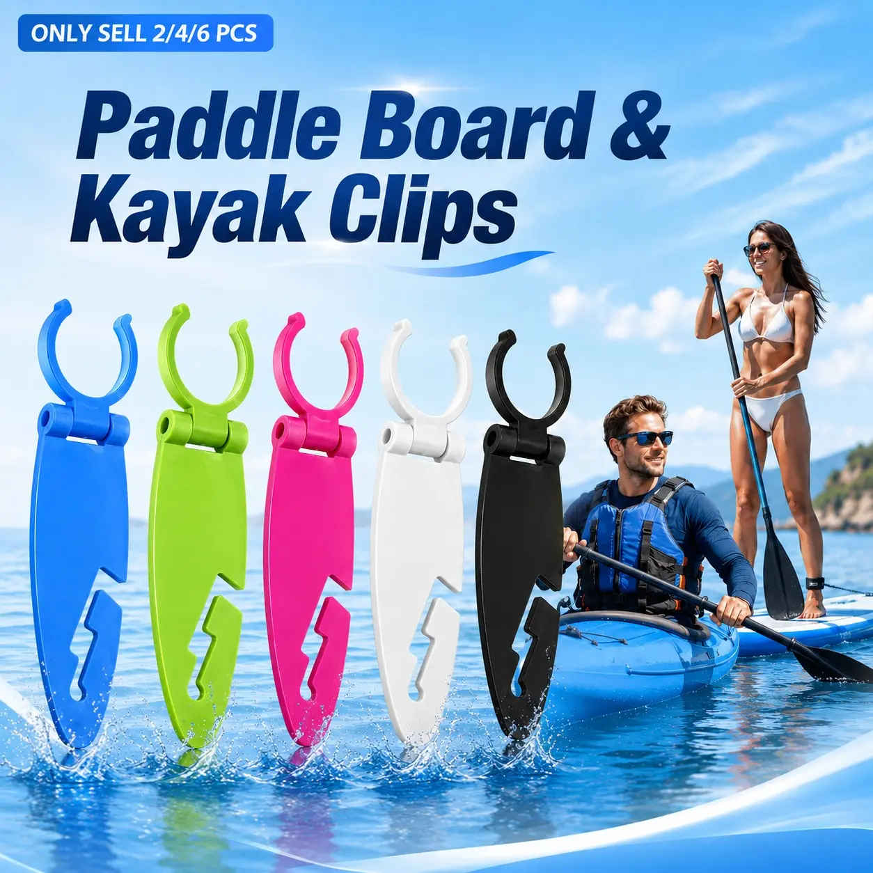 2/4/6PCS Paddle Board & Kayak Clips, Stable Paddle Holders for Kayaks, Stand Up Paddleboards and Inflatable Boats, Fits Most Boards, Versatile Use, Easy Install Mounting Gear, Available in Multiple Colors, Outdoor Water Sports Use