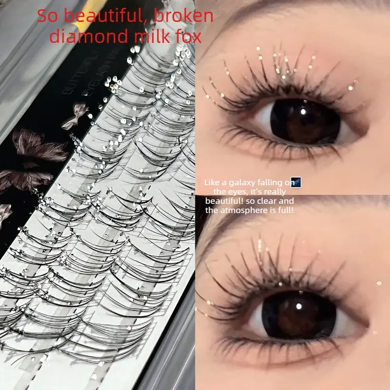 Diamond Glitter Segmented Cluster Eyelashes, Cute Fox Style, Natural Wispy Texture, Starry Design, Perfect for Photos, Easy to Apply, Soft Wispy Lashes