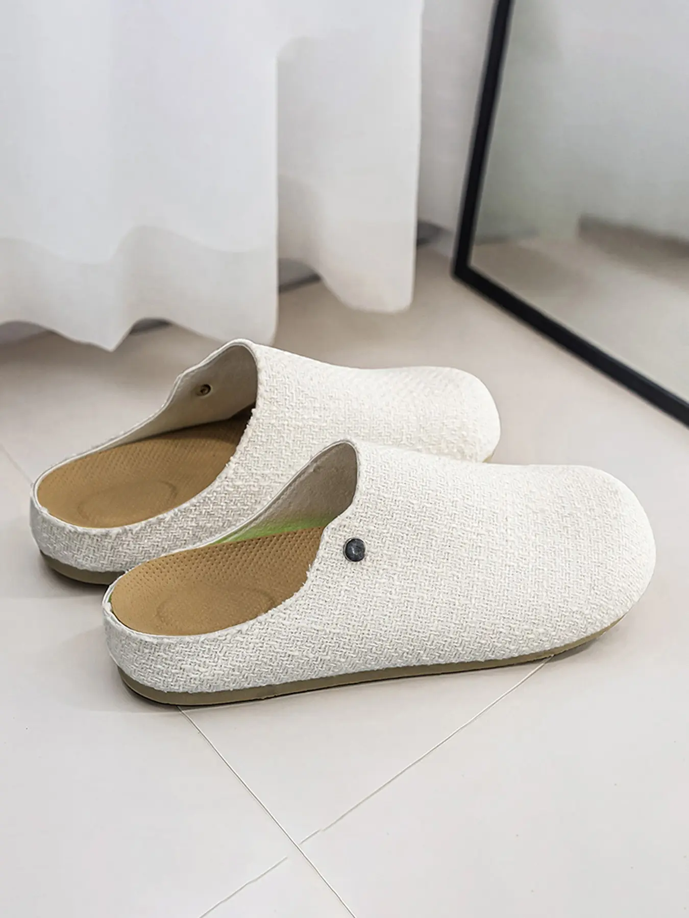 Men Tweed Fabric Backless Mule Clogs, Slip on Closed Toe Slippers, Soft Footbed, Lightweight Non Slip Slides, Indoor Outdoor Daily Wear