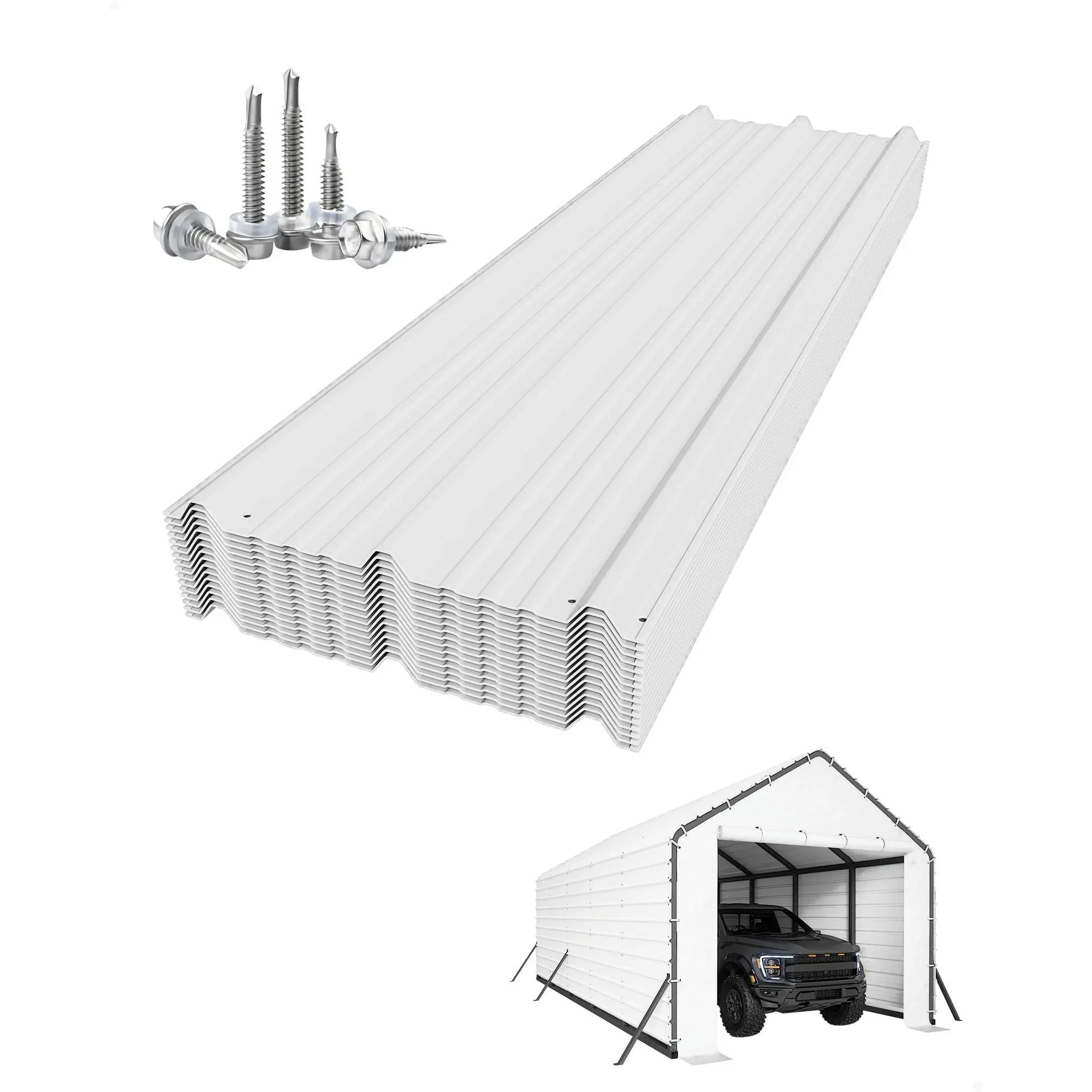16-Pack 27 Ga. Galvanized Steel Roofing Panels for Metal Carport Kits for 13x26 ft, 13x21 ft, 13x16 ft – 64.17" x 19.68" Ribbed Panels, 140 sq. ft. Coverage