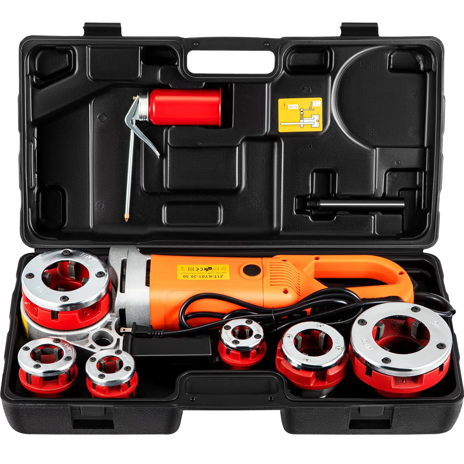 VEVOR Electric Pipe Threader, 2300W Pipe Threading Machine with 6 Dies 1/2"-2", 110V Hand-held Pipe Threader Machine with Copper Motor, Portable Electric Pipe Threading Kit with Carrying Case