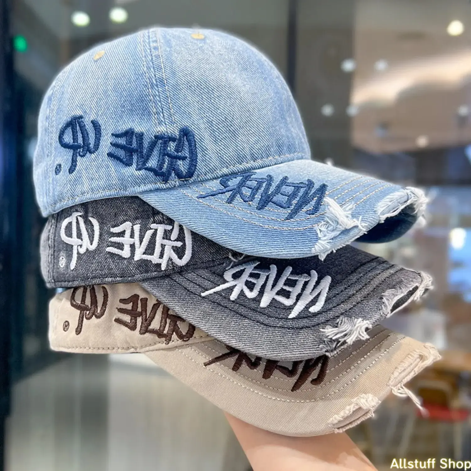 Women's  Washed Old Blue Baseball Hat, Unisex Trucker Hat with Letter Embroidery Print & Ripped Edge Wide Brim, Adjustable Band for Small Face Fit, Sun-Proof Sports & Outdoor Mountaineering Accessory, 2026  Look Ideal Gift, Hats,summerwins