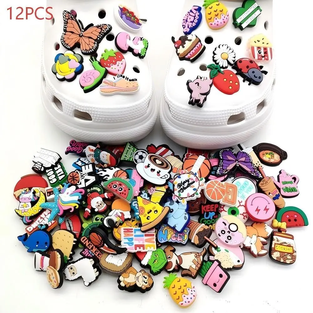 Hole Shoes Decorations, Shoe Charms, Random Bag of 12pcs Cartoon/fashion Patterns, PVC Stickers, Unisex, Beach/daily/shopping/party Accessories
